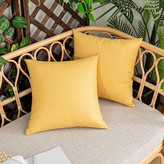 Kevin Textile Outdoor Waterproof 26”x26” Pillow Covers 2 Pack, Yellow | Water Resistant, Soft Faux Linen-cotton Yarn-dyed Woven Texture Throw Pillow Covers for Tent Patio Garden Couch Sofa