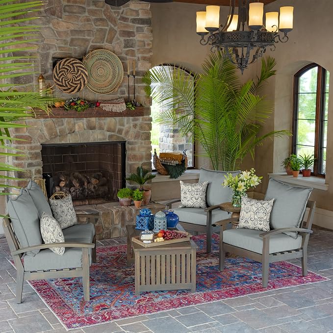 Arden Outdoor Toss Pillow, 16x16, Neutral Damask | Indoor/Outdoor Décor, Rain-Proof, Fade Resistant, Mold and Mildew Resistant