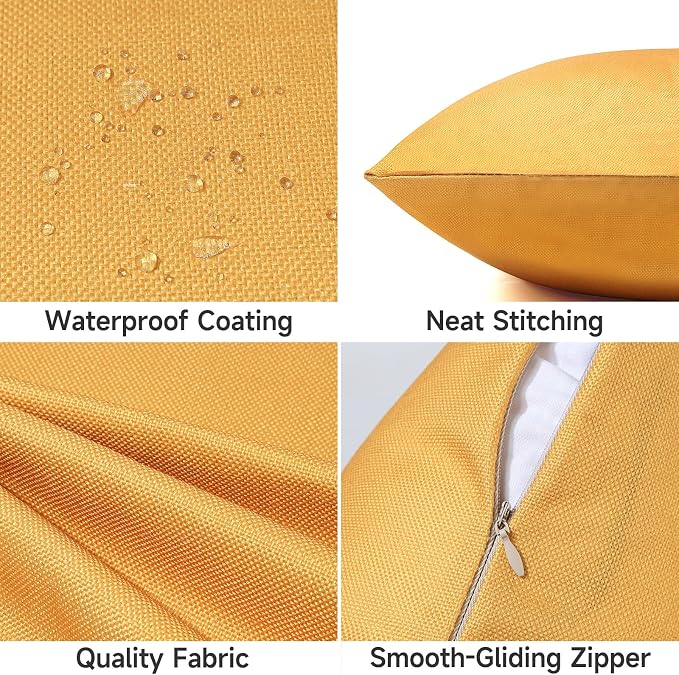 Outdoor Pillow Covers Waterproof Cushion Covers Patio Pillows Case 2 Pack | 20x12inch, Solid, Seamless, Hidden Zipper,Pecet for Porch Decoration,Patio Furniture,Outdoor Couch, Balcony,Garden Bench