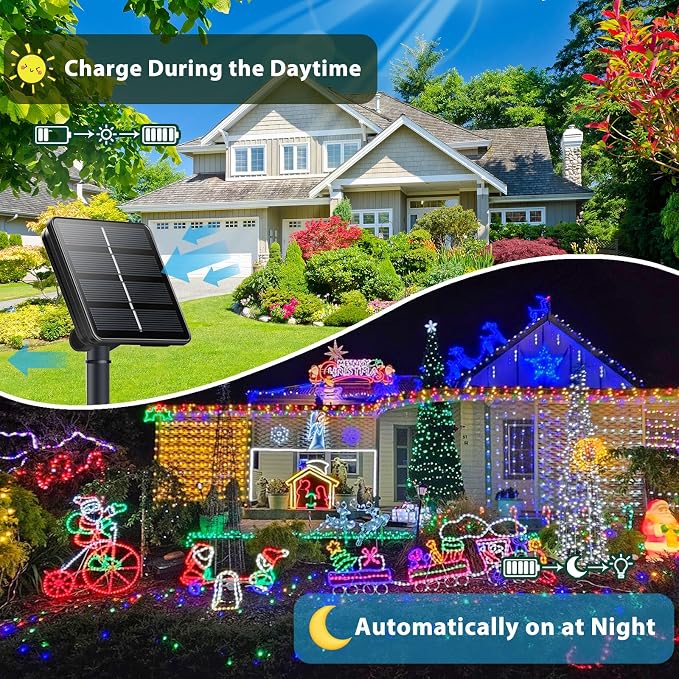 Solar Fairy Lights, 2 Pack Total 400LED 144FT Warm White to Multicolor | Waterproof Color Changing Solar String Lights Outdoor, Copper Wire, 8 Modes Solar Twinkle Lights for Tree Garden Yard Decor
