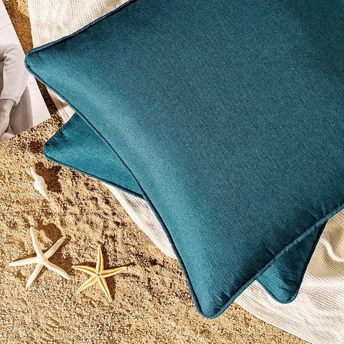 EMEMA Pack of 2 Decorative Outdoor Waterproof Throw Pillow Covers 18x18 Inch Solid Broadside Soft Outside Pillowcase Classic Cushion Cases for Patio Furniture Sunbrella for Balcony Decor Blue