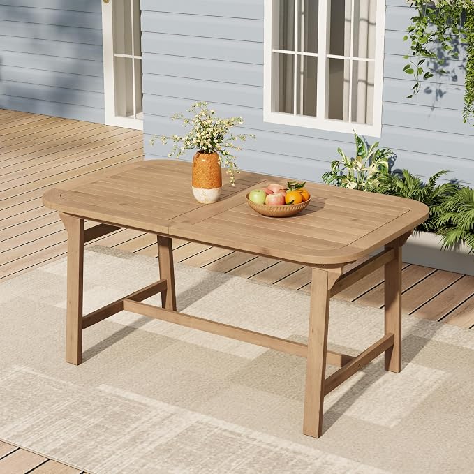Christopher Knight Home Hawes Acacia Wood Extendable Dining Room Table for 4-6, Wooden Rectangular Extendable Dining Table, Solid Wood Farmhouse Outdoor Kitchen Table, Light Teak