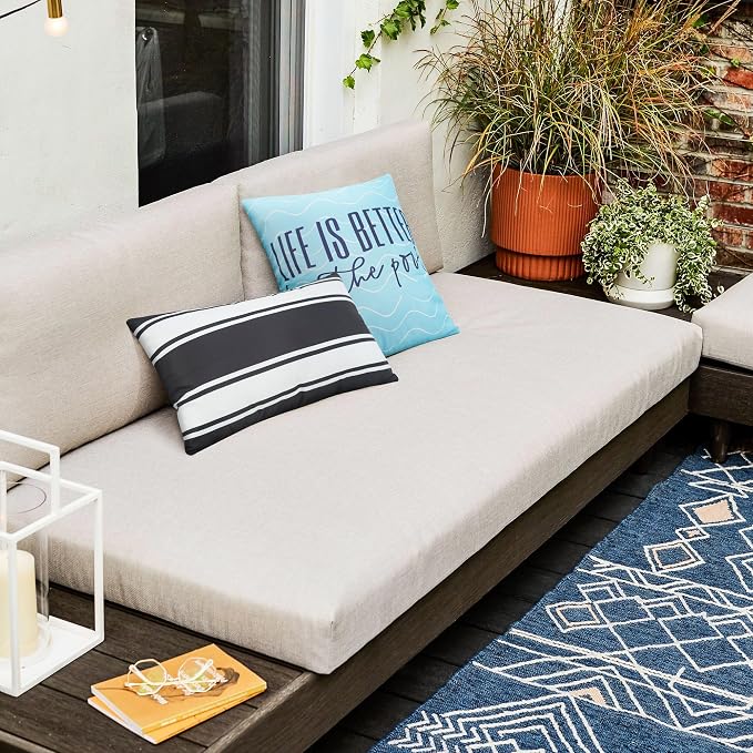 Adabana Outdoor Waterproof Pillow Covers 16x16 Inch, Life is Better | Blue Decor Waterproof Pillow Cover Set of 2 for Patio, Porch, Garden Furniture,Life is Better by The Pool