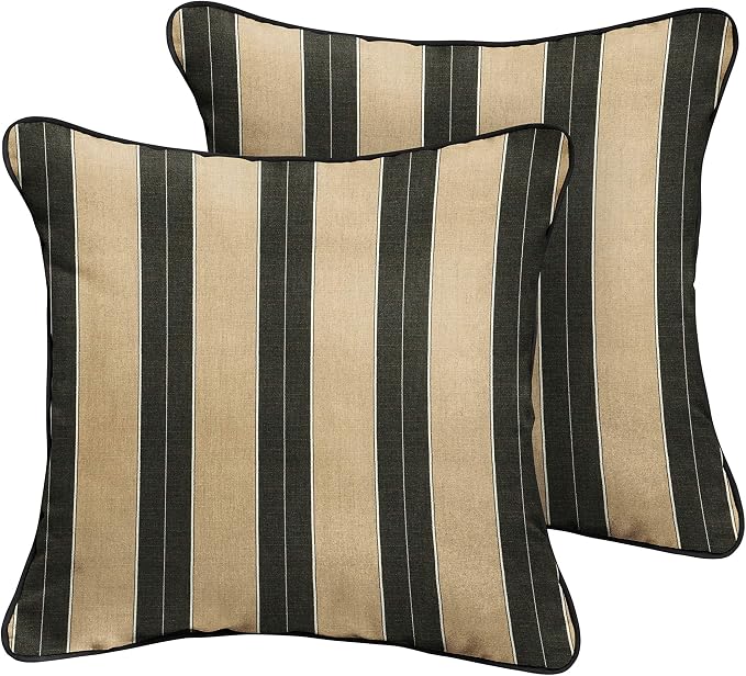 Sorra Home x Sunbrella - Square Pillows (Set of 2), Tan & Black Stripes
