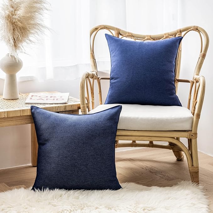 Home Brilliant Outdoor Pillow Covers Linen Throw Pillow Covers Compatible with Sunbrella Waterproof Throw Pillows for Couch Patio Porch, 20x20 inches, 50cm, Set of 4, Dark Blue