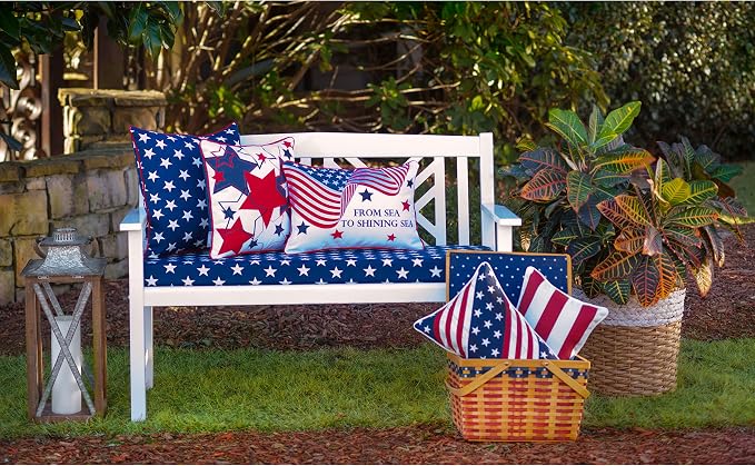 Pillow Perfect Americana Indoor/Outdoor Throw Pillows, 2 Count, Accent - 16.5" x 16.5", Blue/White Macey