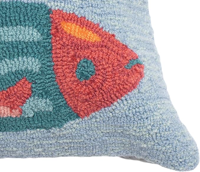 Liora Manne Lush Decor FRONTPORCH Indoor/Outdoor Handmade Pillow - Transitional Graphic Casual Animal Accent (Fishes Aqua) (18" x 18")