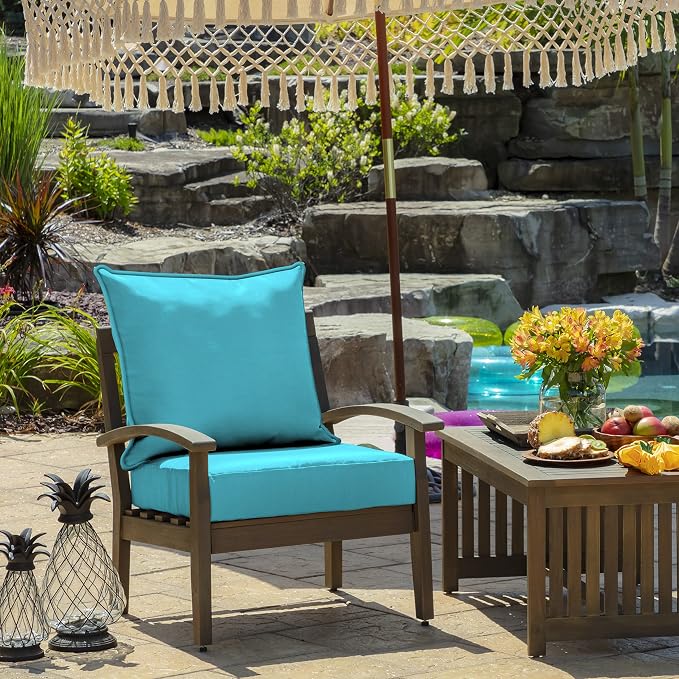 Arden Outdoor Deep Seat Cushion Set, 4-Pack, 24x24, Pool Blue | Outdoor Sofa, Couch, Conversation Set, Weather-Proof, Rain-Proof, Fade Resistant for Chair, Mold and Mildew Resistant