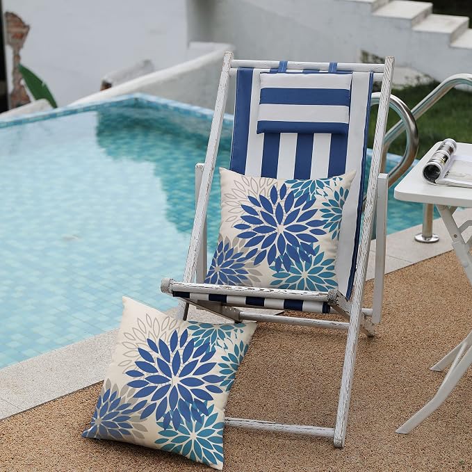 DFXSZ Outdoor Waterproof Pillow Covers 16x16 Set of 2 DarkLight Blue Flower | Spring Summer Waterproof Flower Throw Pillowcases（No Inserts）Outdoor Decor for Patio Funiture Garden Polyester Covers