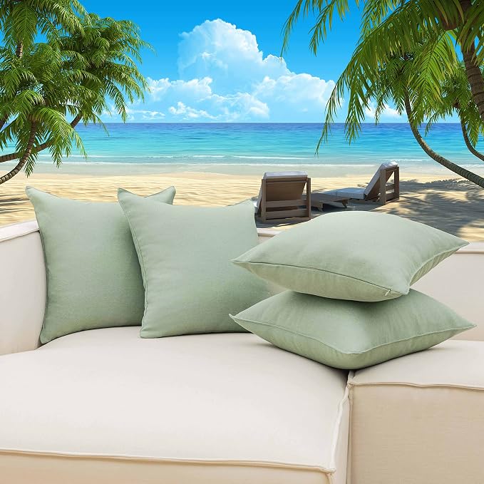Home Brilliant Outdoor Throw Pillows for Patio Furniture Waterproof Decorative Pillow Covers 20x20 Inch, 50x50cm, Set of 4, Sage Green