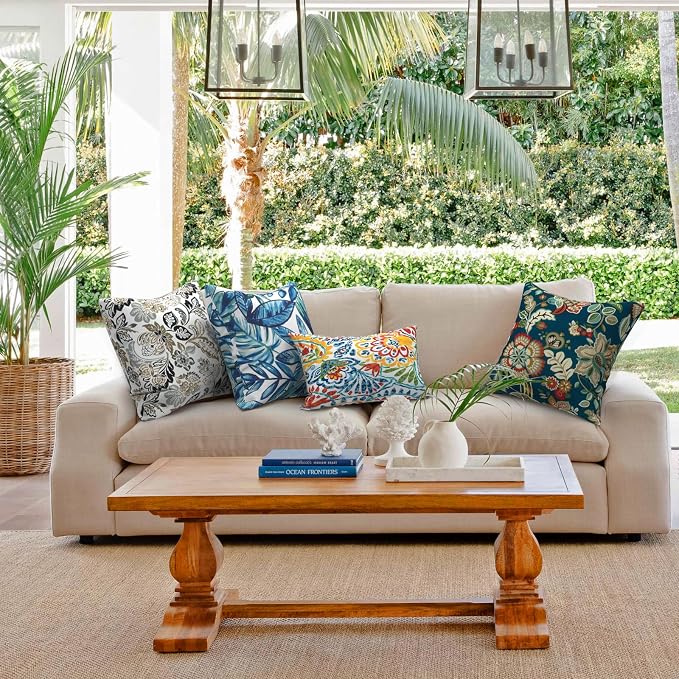 Outdoor 20x20 Inch Throw Pillows with Inners, Square Pillows Decorative Set of 2 for Home Garden Furniture, Dailey Tan
