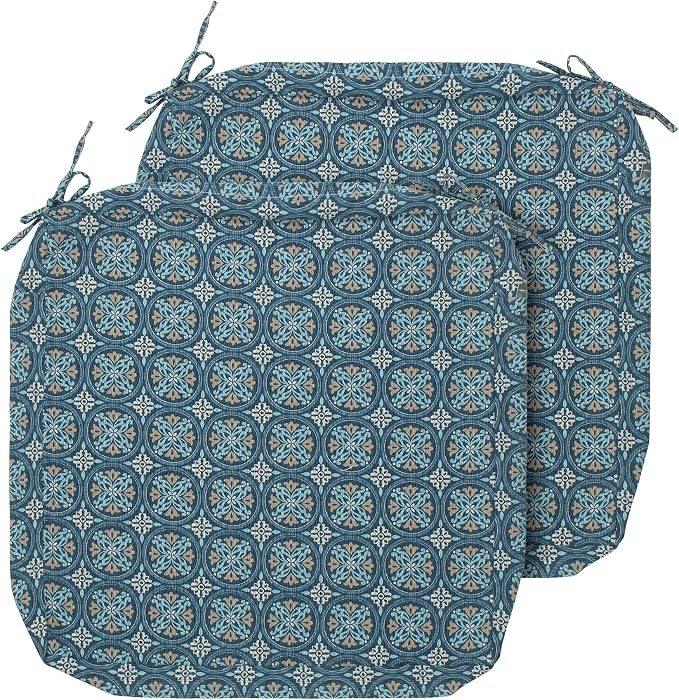 Magpie Fabrics Indoor Outdoor Cushion Cover Replacement 2 Pack, NO Insert! Water Repellent Slipcover with Ties Decor for Patio Garden Chair Seat Sofa Bench Wicker(Morgan Medal Blue, 24x24x4 Inch)