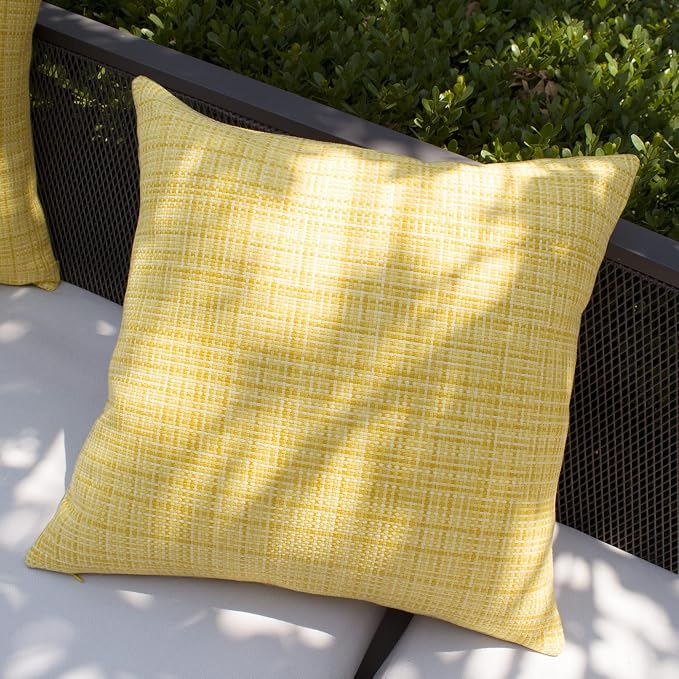Kevin Textile Outdoor Waterproof 22x22 Inch Pillow Covers 2 Pack, Yellow | Water Resistant, Faux Linen Yarn-dyed, Woven Texture Throw Pillow Covers for Tent Patio Garden Couch Sofa