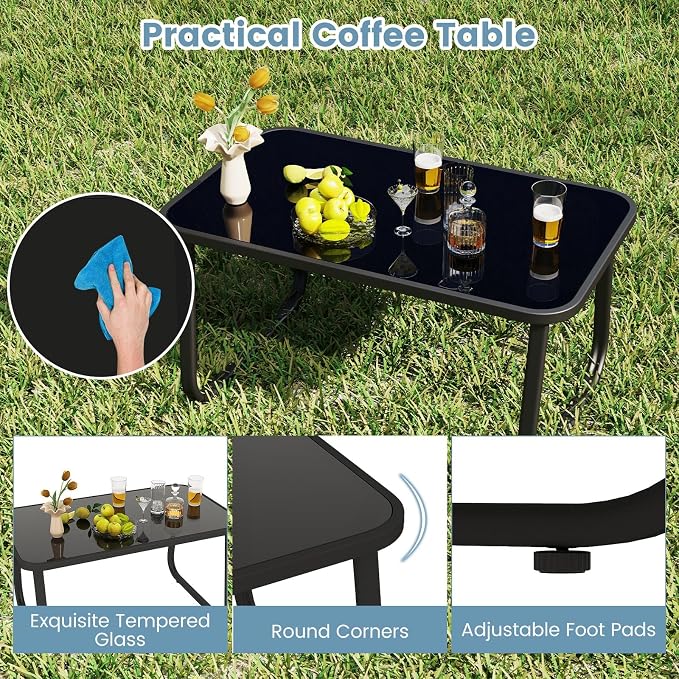 HAPPYGRILL 4 Piece Patio Rocking Bistro Set with 2 Rocking Chairs, Loveseat & Coffee Table, Outdoor Conversation Furniture Set for Garden Poolside Balcony (1)