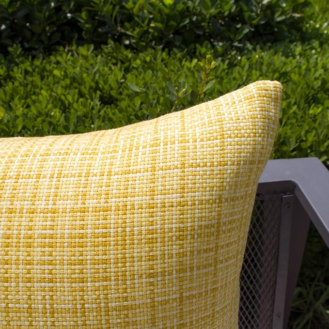 Kevin Textile Outdoor Waterproof 22x22 Inch Pillow Covers 2 Pack, Yellow | Water Resistant, Faux Linen Yarn-dyed, Woven Texture Throw Pillow Covers for Tent Patio Garden Couch Sofa