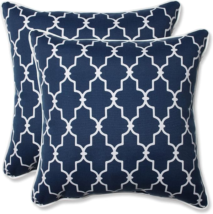 Pillow Perfect Trellis Indoor/Outdoor Throw Pillows, 2 Count, Large - 18.5 x 18.5, Blue Garden Gate Navy