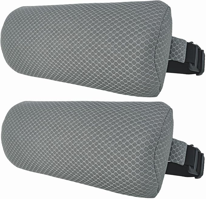 2 Pack Headrest Pillow for Patio Chaise Lounge,Recliner,Beach Chair,Gray | Resilient 3D mesh pillow with removable washable cover, adjustable elastic strap, ergonomic support, lightweight portable
