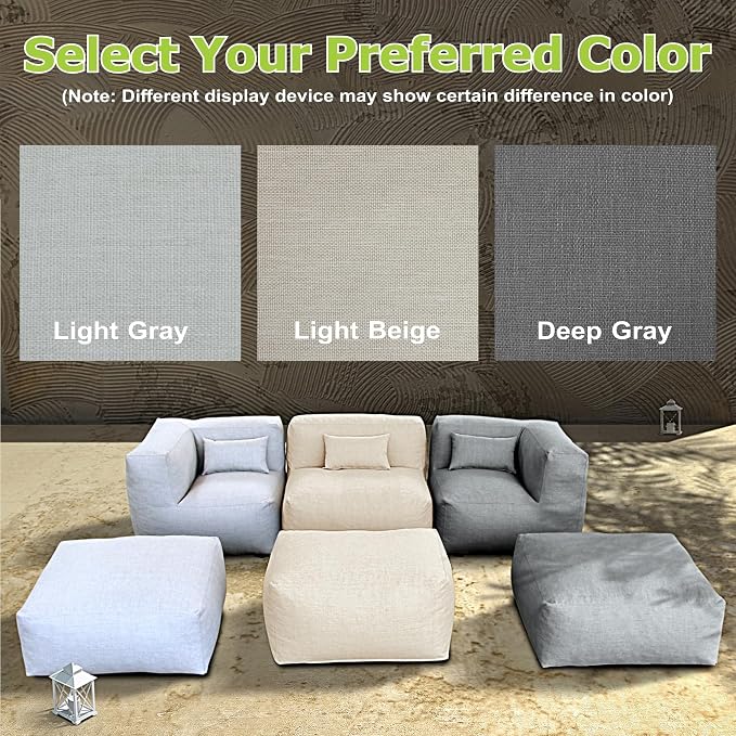Patio Furniture Set Bean Bag 6 Pieces Outdoor Chairs Sectional Conversation Patio Set Daybed Furniture Outdoor Sofa Couch High Density Foam Filling Modern Comfy Patio Couch, Dark Gray