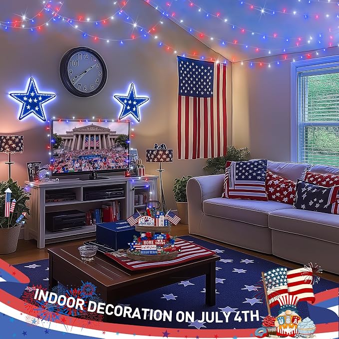 JMEXSUSS 600 LED Red White and Blue Lights Outdoor,4th of July Decor Lights | 168Ft Fourth of July Lights for Memorial Day Patriotic American Indoor Holiday Tree Party Independence Christmas Decor