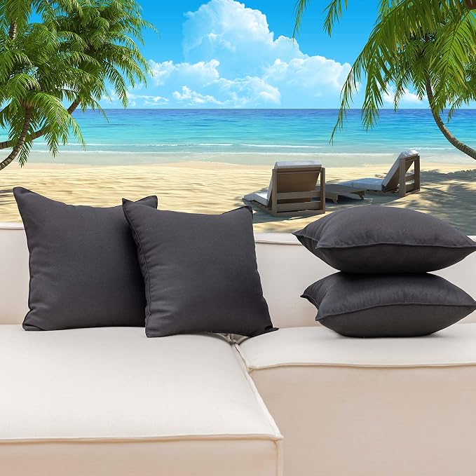 Home Brilliant Waterproof Pillows Black Outdoor Pillow Covers Decorative Throw Pillow Cases 20x20 Inches, 50 x 50cm, Set of 4, Black