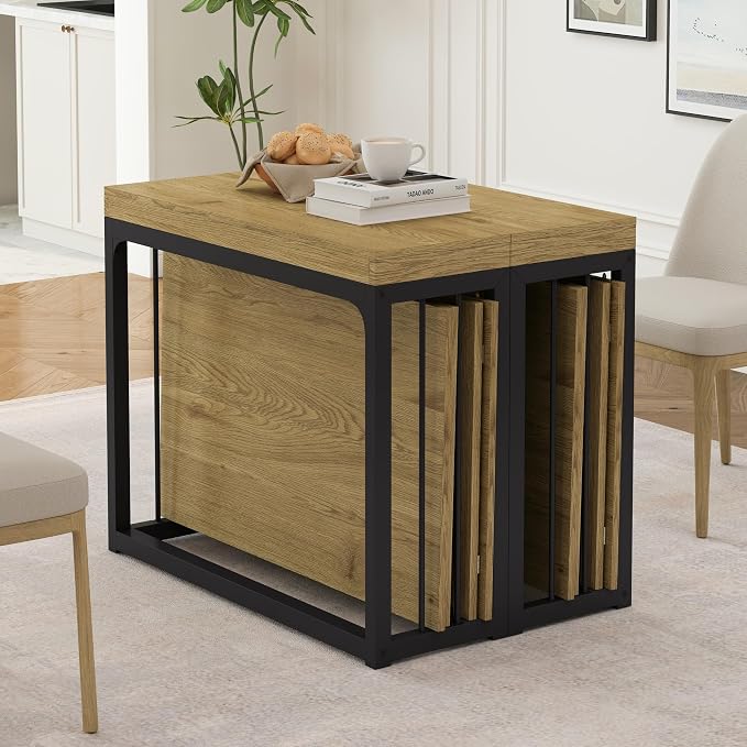 23.6" - 118" Extendable Dining Room Table, Modern Extra Long Folding Dining Tables for 2-10 People, Outdoor Patio Furniture Set, Adjustable Kitchen Dinner Table, Wild Oak
