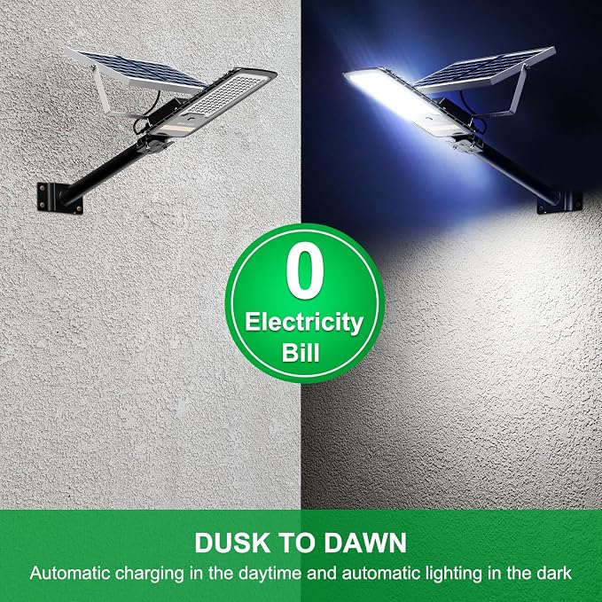 Solar Street Lights Outdoor | Dusk to Dawn, IP67 Waterproof, 6500K Solar Flood Light with Remote Control, Security Lights for Pathway, Yard, Garden