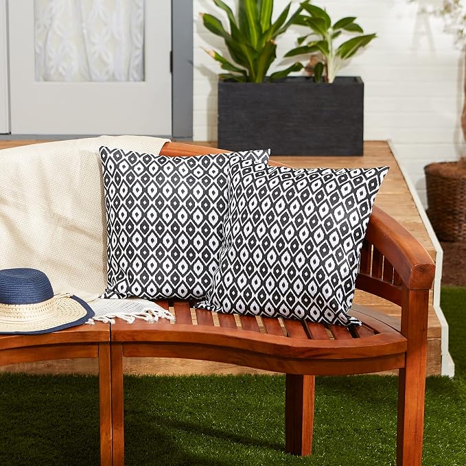 DII Throw Pillow Cover Collection Outdoor Water Repellent Polyester, Reversible, 18x18, Black Ikat, 2 Piece