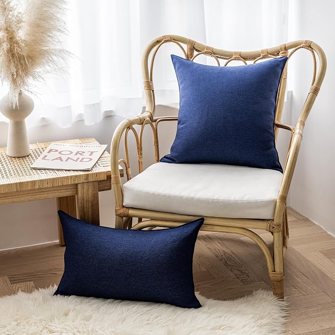 Home Brilliant Outdoor Pillows for Patio Furniture Waterproof Linen Pillow Covers Modern Throw Pillow Covers for Living Room, 4 Pieces, 16 inches(40 x 40cm), Dark Blue