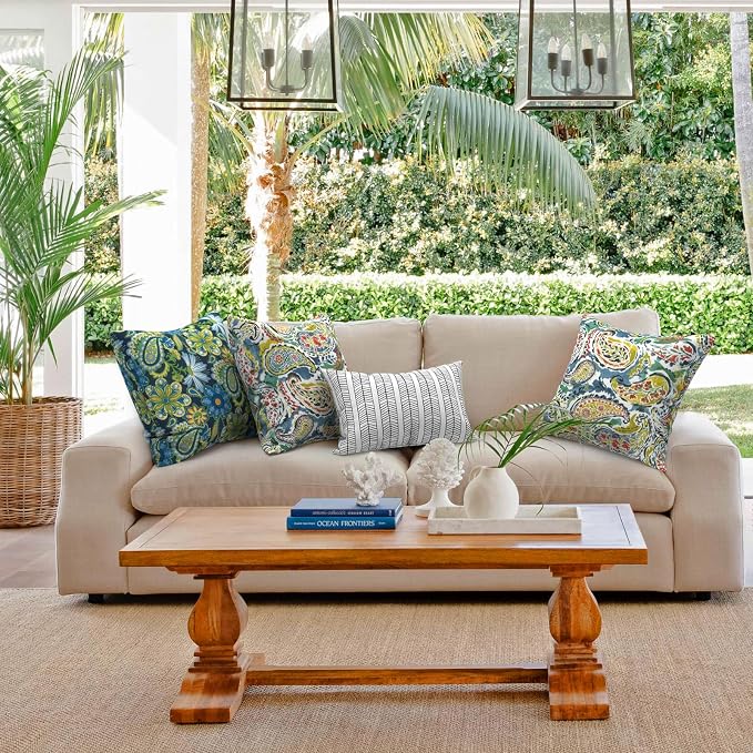 Outdoor 20x20 Inch Throw Pillows with Inners, Square Pillows Decorative Set of 2 for Home Garden Furniture, Paradise Paisley