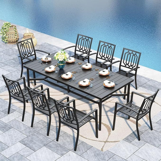 Sophia & William Patio Table and Chairs Set, Outdoor Dining Set for 8, 9 Piece Metal Patio Furniture, 82.7" Black Rectangular Table(Geometry)