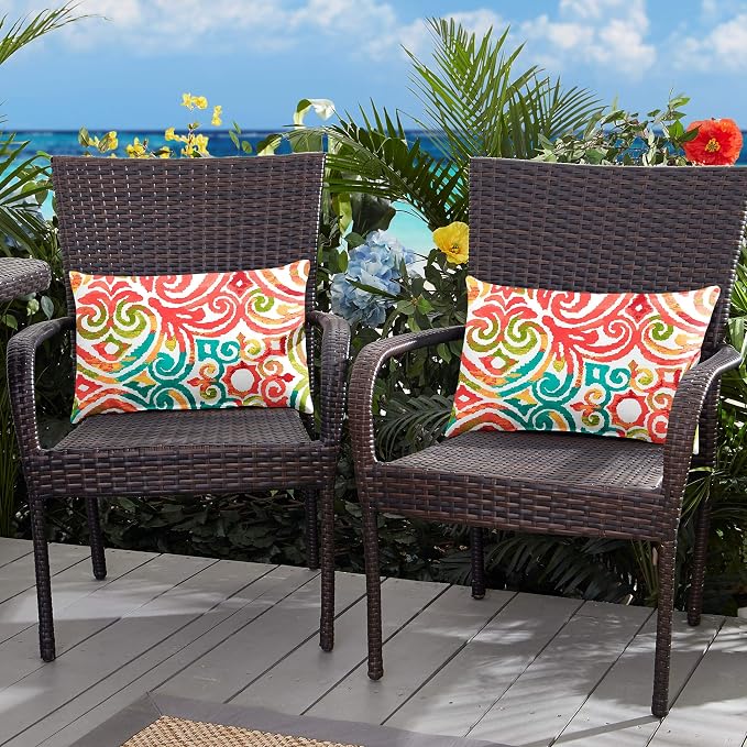 Sorra Home Indoor/Outdoor Knife Edge Lumbar Pillows, Set of 2, Multicolor