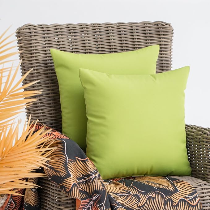 JMGBird Water-Resistant Outdoor Pillows Set of 2, 18x18 inch Durable Pure Green Throw Pillows with Inserts for Patio Furniture