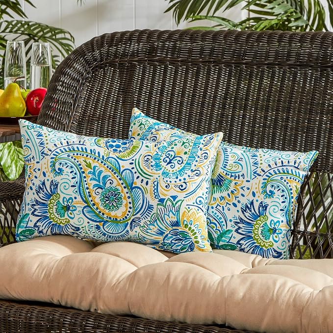 South Pine Porch Outdoor 19x12-inch Rectangle Accent Pillow (Set of 2), Baltic Paisley