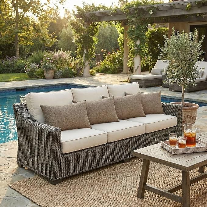 RSH DECOR: Sunbrella Lumbar Throw Pillows Set of 4 | 20" x 12" | Water & Fade-Resistant Performance Fabric | Outdoor Pillow Covers with Down-Alternative Inserts | Made in USA (Spectrum Mushroom Brown)