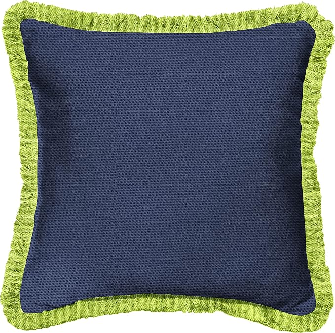 Sorra Home x Sunbrella Fringe Pillow, 18 x 18 x 6 inches, Canvas Navy and Amande