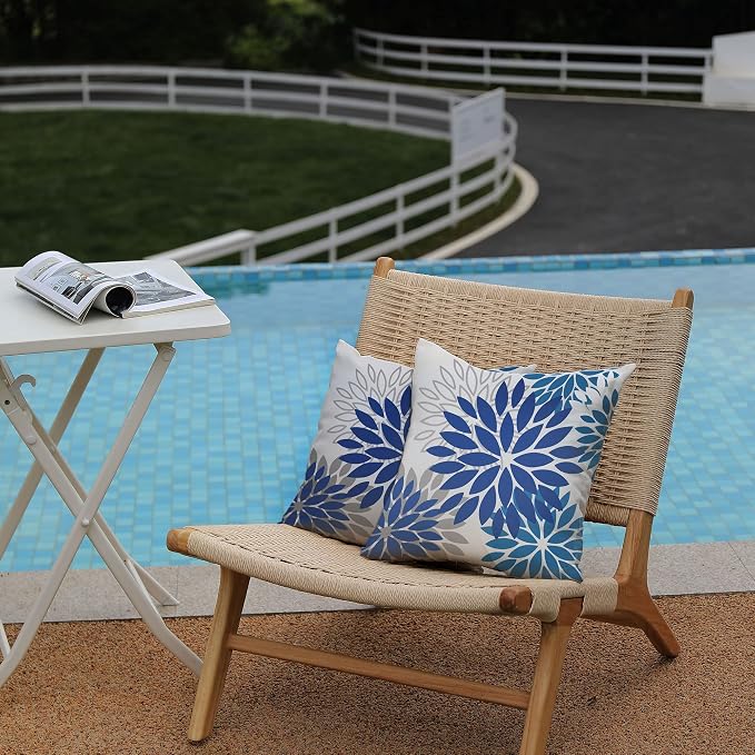 DFXSZ Outdoor Waterproof Pillow Covers 18x18 Set of 2 DarkLight Blue Flower | Spring Summer Waterproof Flower Throw Pillowcases（No Inserts）Outdoor Decor for Patio Funiture Garden Polyester Covers