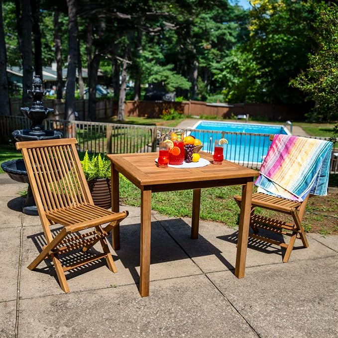 Sunnydaze 4-Person Teak Wood Outdoor Table - Square 32-Inch Patio Dining Table for Outside, Deck, or Balcony - Ideal for Backyard Gatherings