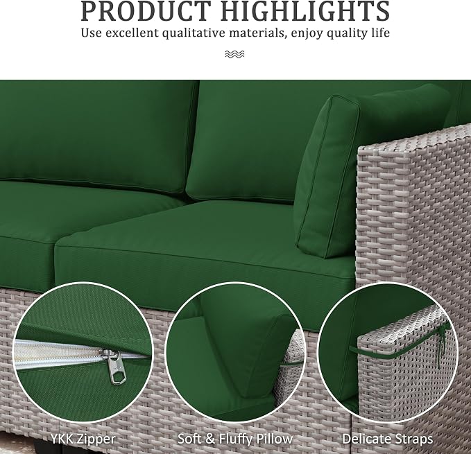 Outdoor Furniture Replacement Cushions, Waterproof Patio Furniture Cushions, 4" Deep Seat Outdoor Sectional Cushion for 3-Seat Outdoors Rattan Sofa Patio Sofa Cushion, Green