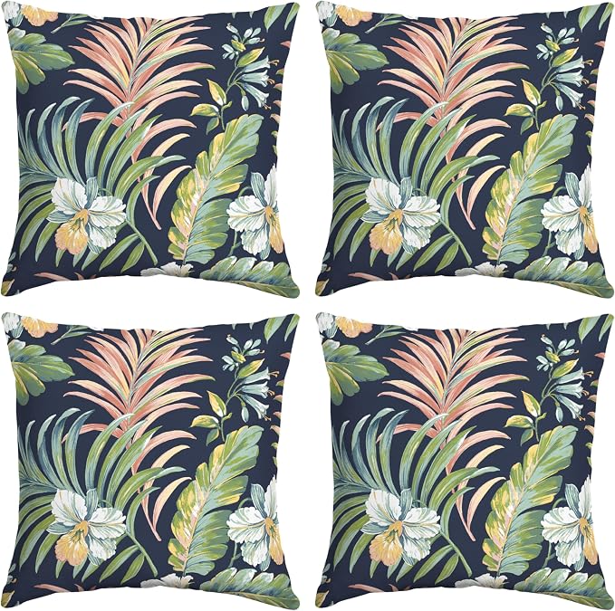 Arden Outdoor Toss Pillow, 4-Pack, 16x16, Blue Tropical | Indoor/Outdoor Décor, Set of 4, 16 x 16, Rain-Proof, Fade Resistant, Mold and Mildew Resistant