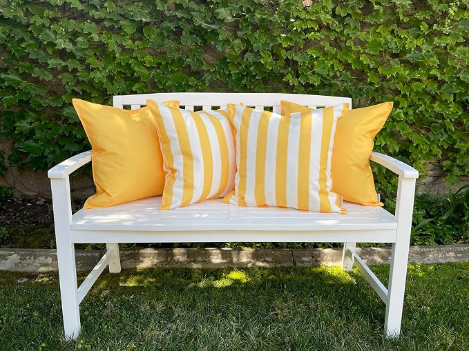 Pack of 2 Outdoor 20''x20'' Waterproof Yellow Striped Throw Pillow Covers Decorative Square Cushion Patio Pillows for Patio Furniture (Samoan Sun)