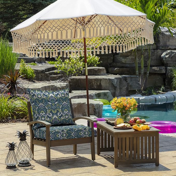Arden Outdoor Foam Deep Seat Cushion Set, 4-Pack, 24x24, Premium High-Density Foam, Never Flattens, Weather-Proof for Patio Chair Sofa Couch, Sapphire Aurora Blue Damask | Sofa, Couch, Conversation Set, Premium High-Density Foam, Never Flattens, Mold a...