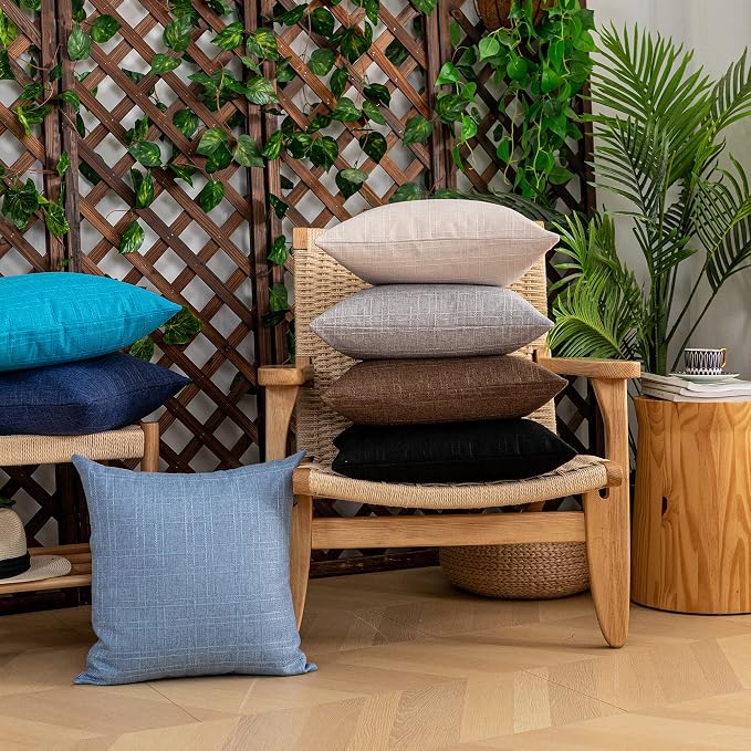 Kevin Textile Outdoor Waterproof 14”x24” Lumbar Pillow Covers 2 Pack, Brown | Water Resistant, Soft Faux Linen-cotton Yarn-dyed Woven Texture Throw Pillow Covers for Tent Patio Garden Couch Sofa