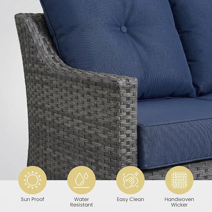 3 Pack Patio Furniture Set with 6" Thick Cushions, Dienspeak Rattan Wicker Patio Set with Two Outdoor Chairs and Table, High Back Rattan Chair with Comfy Cushions for for Porch, Garden Poolside Balcon