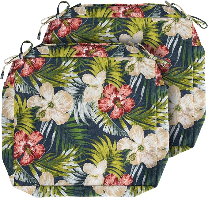 Magpie Fabrics Indoor Outdoor Cushion Cover Replacement 2 Pack, NO Insert! Water Repellent Slipcover with Ties Decor for Patio Garden Chair Sofa Bench Wicker(Midnight Floral, 24x24x4 Inch)