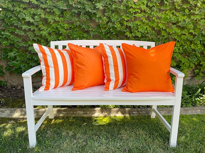 Pack of 2 Solid and Stripe 20''x20'' Outdoor Waterproof Orange Throw Pillow Covers Decorative Square Cushion Patio Pillows for Patio Furniture (Orange Tiger)