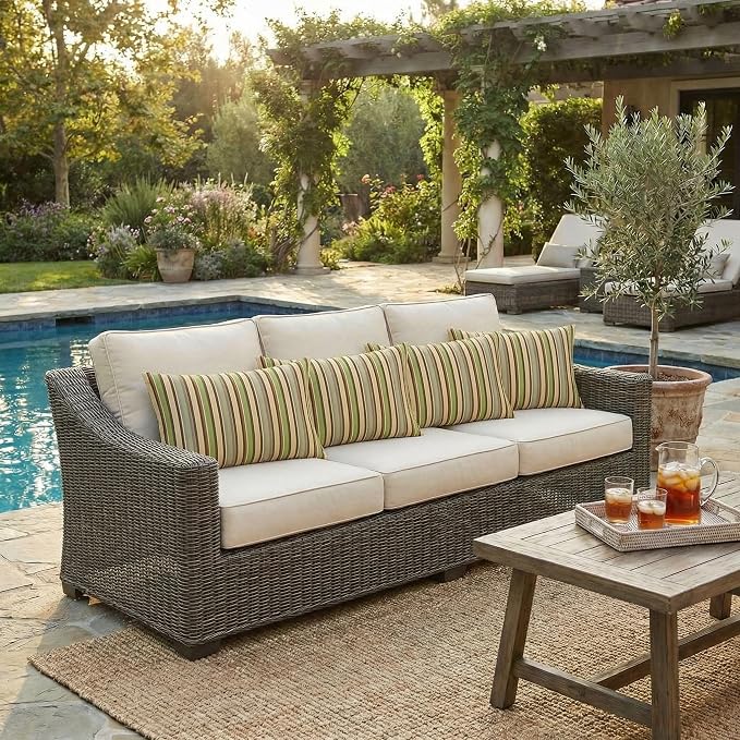 RSH DECOR: Designer Select Sunbrella Lumbar Throw Pillows Set of 4 | 20" x 12" | Water and Fade-Resistant Performance Fabric | Indoor Outdoor Accent Pillows | Made in USA (Samuel Meadows)