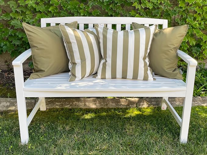 Pack of 2 Solid and Stripe 20''x20'' Outdoor Waterproof Olive Green Throw Pillow Covers Decorative Square Cushion Patio Pillows for Patio Furniture (Martini Olive)