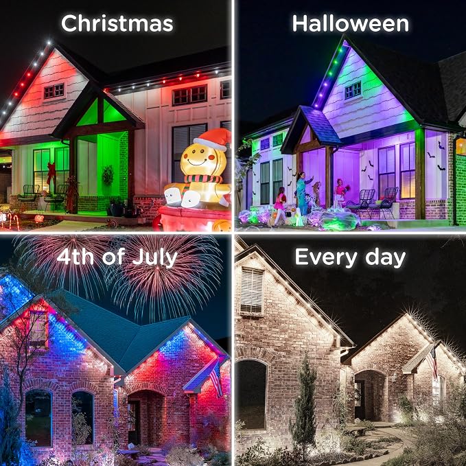 Enbrighten Eternity Permanent Outdoor Lights, 150ft, 108 Lights, Smart | Black Cord, RGBWIC LEDs, Weatherproof, Cuttable, Link to 200ft, Christmas, App Control, Works with Alexa & Google Home