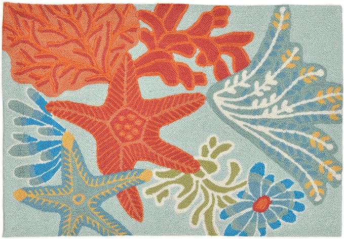 Liora Manne Ravella Indoor/Outdoor Durable Hand-Tufted UV Stabilized Rug- Ocean Scene Aqua 2' x 3'
