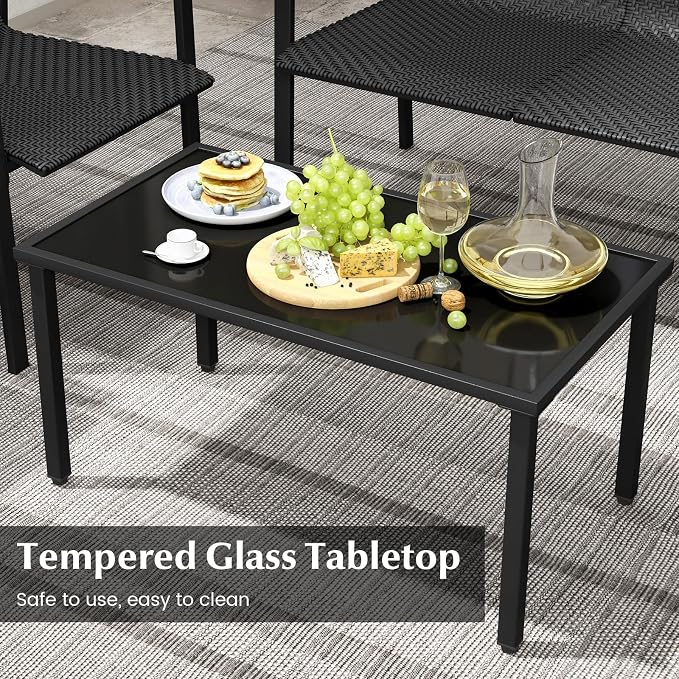HAPPYGRILL 4 Pieces Wicker Patio Conversation Set with Coffee Table, PE Rattan Chairs with Galvanized Metal Frame, Outdoor Table and Chairs Set for Small Space, Balcony, Poolside, Backyard (Black)